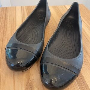 Ballet Flat Crocs with shiny toe size 8